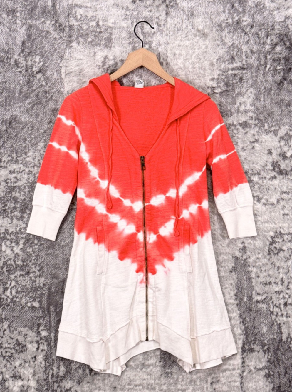 XCVI Sweatshirt XS Womens Pink Tie Dye Terry Full Zip Tunic Hoodie